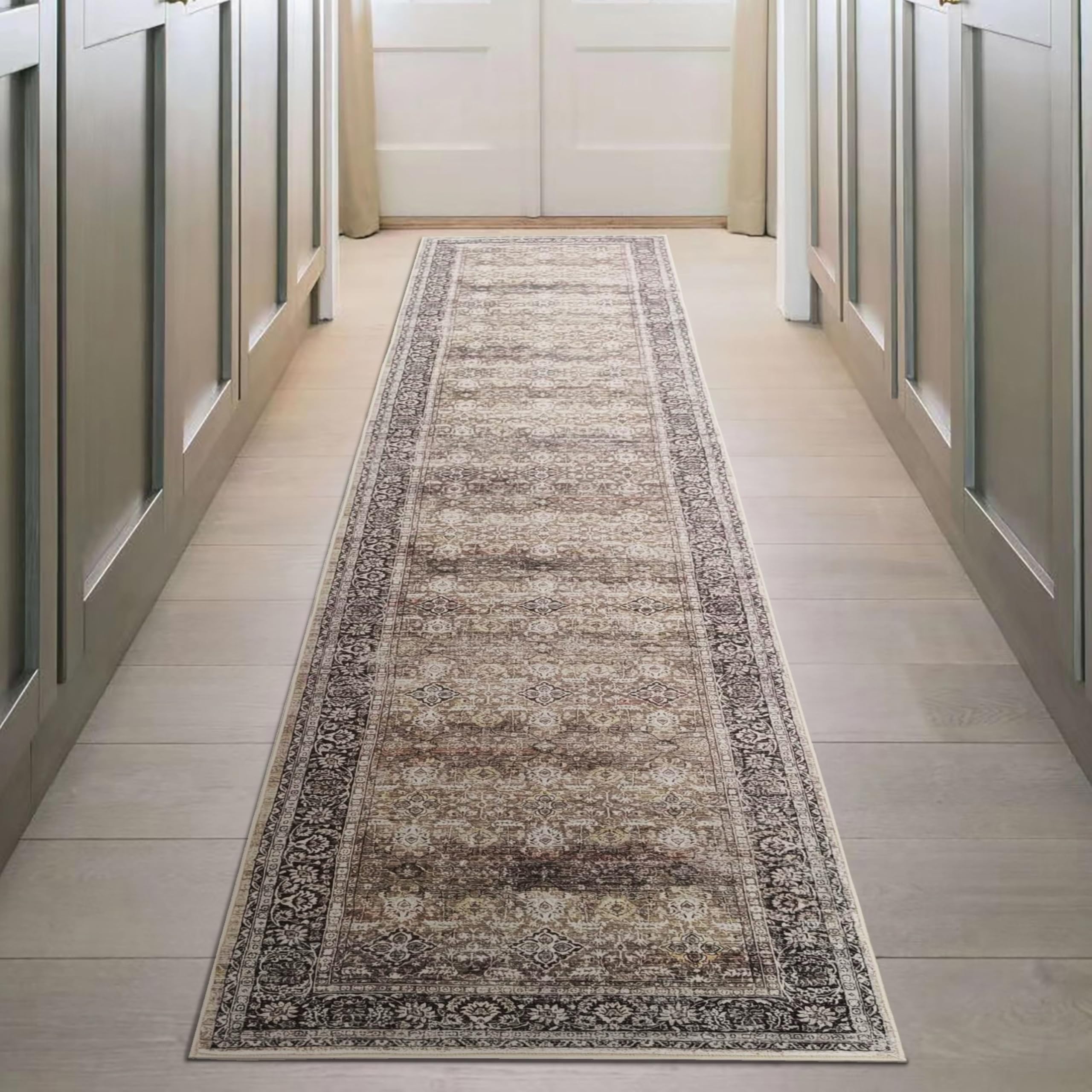 ARTWEAVER Washable Runner Rug 2x12-Hallway Runner Rug Kitchen Runner and Mat-Non Slip Extra Long Carpet Runner for Laundry Room Entryway Indoor (Brown