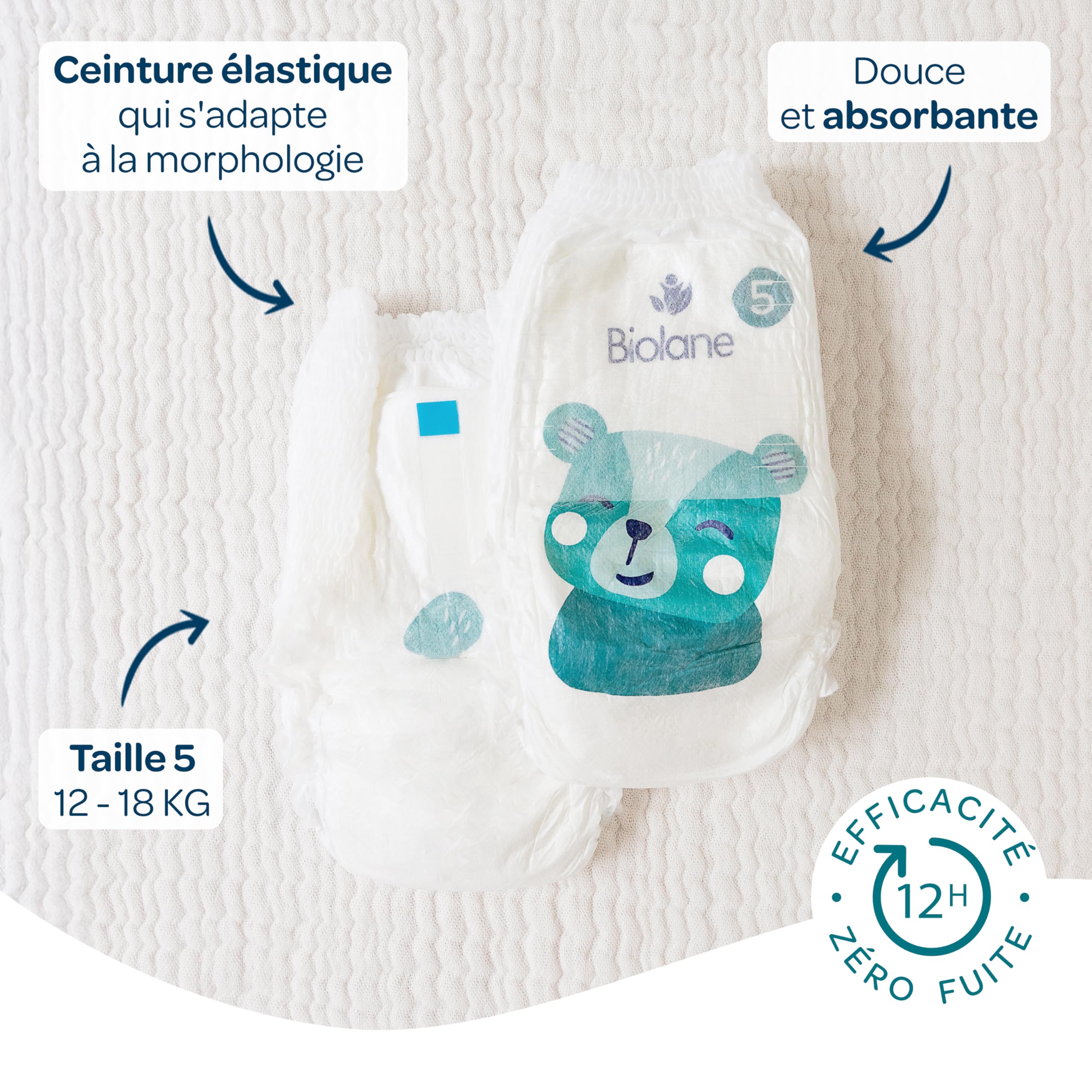 BIOLANE - Couches culottes - Taille 5 (12-18kg) - Zéro fuite pendant 12h - Pack 1 mois - 120 Couches Pants - Fabriquées en France - 2