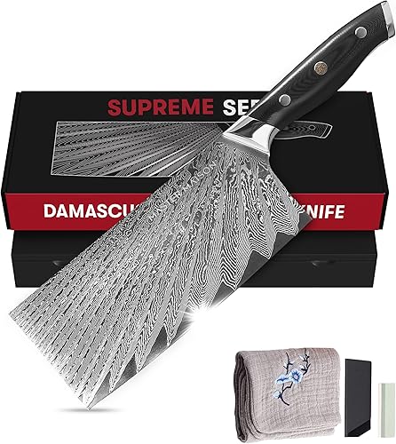 Master Maison Auténtico cuchillo de cuchilla de Damasco de 75 pulgadas con mango de espiga completa funda piedra de afilar caja de almacenamiento y