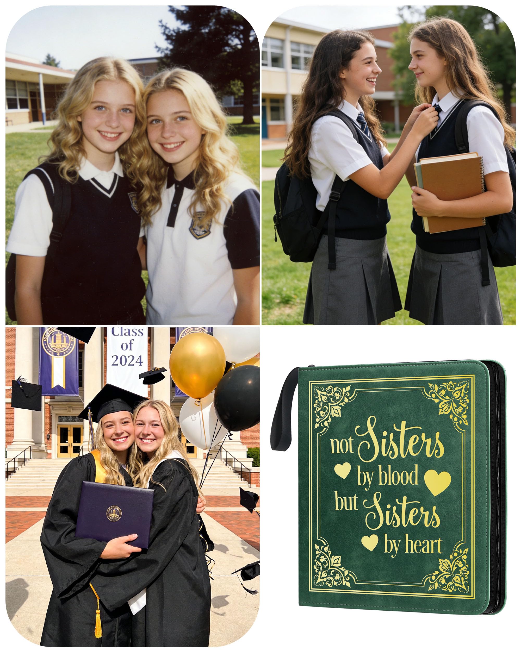 Álbum de fotos de cuero para hermanas de 4 x 6 pulgadas, 100 fotos, álbum de fotos de memoria con 25 páginas y 20 álbumes de recortes en blanco, diario de recuerdos de viaje, libro de fotos para