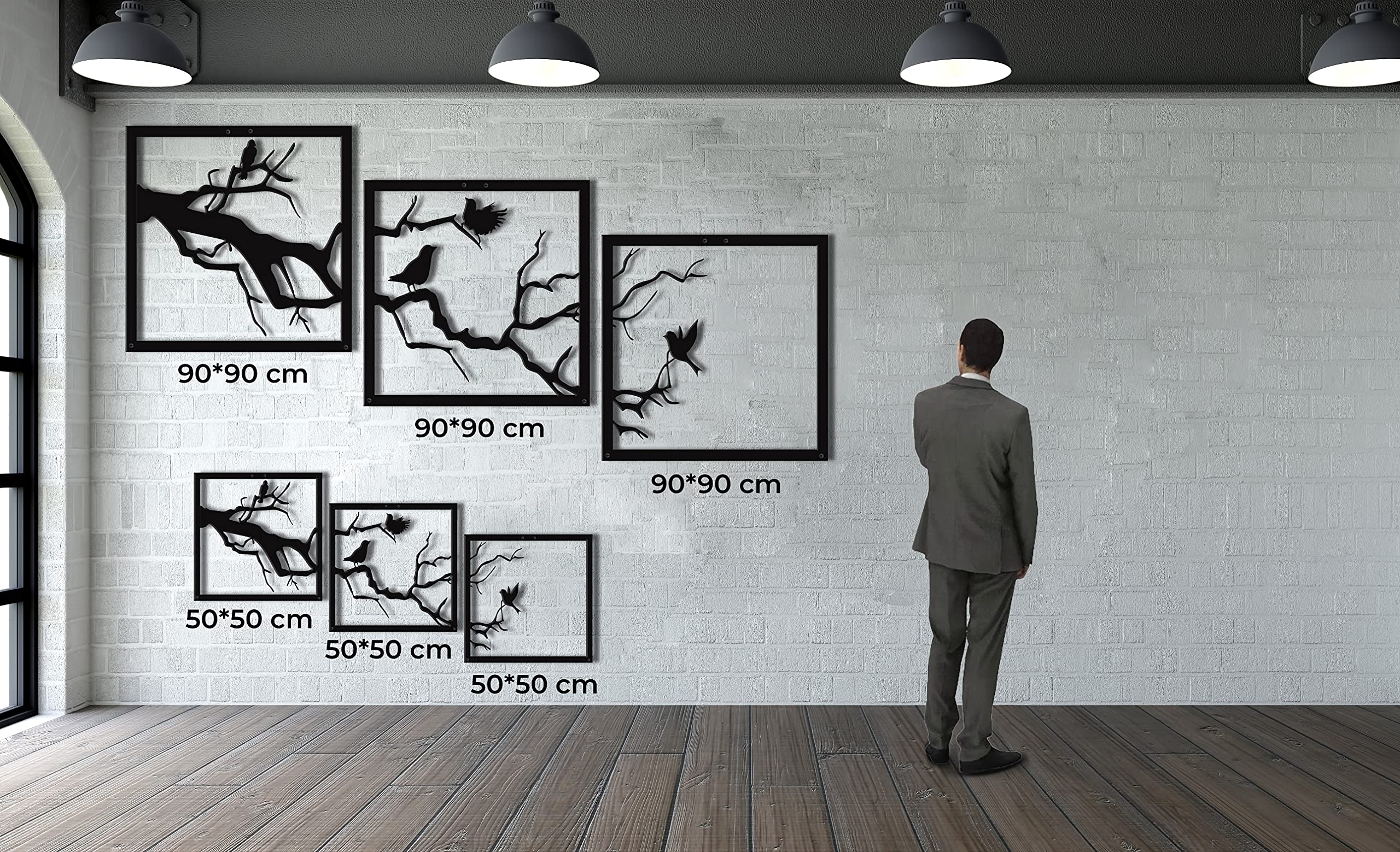 DEKADRON Metal Tree Of Life Wall Art - 4 Panel Set, Birds & Branches Design, Powder Coated Steel, Indoor/Outdoor, Floating Mount