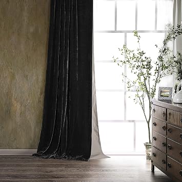 HiEnd Accents Stella Faux Silk Velvet Window Sturtains، Rod Pocket Drapes، 48x108 inch، Black، Romantic Western Modern Modern Style Bedroom