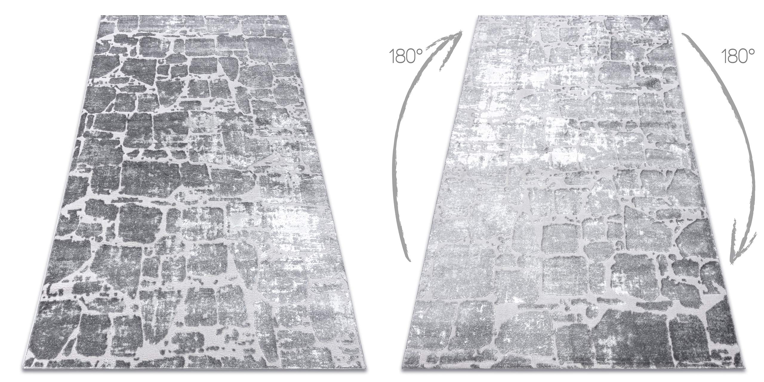 rugsx MEFE 6184 nowoczesny dywan do salonu, z cegły, strukturalny, dwa poziomy z włókniny, ciemnoszary, srebrny, wymiary 120 x 170 cm