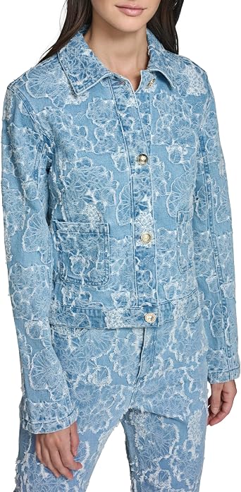 KARL LAGERFELD Womens Floral Denim Jacquard Jacket