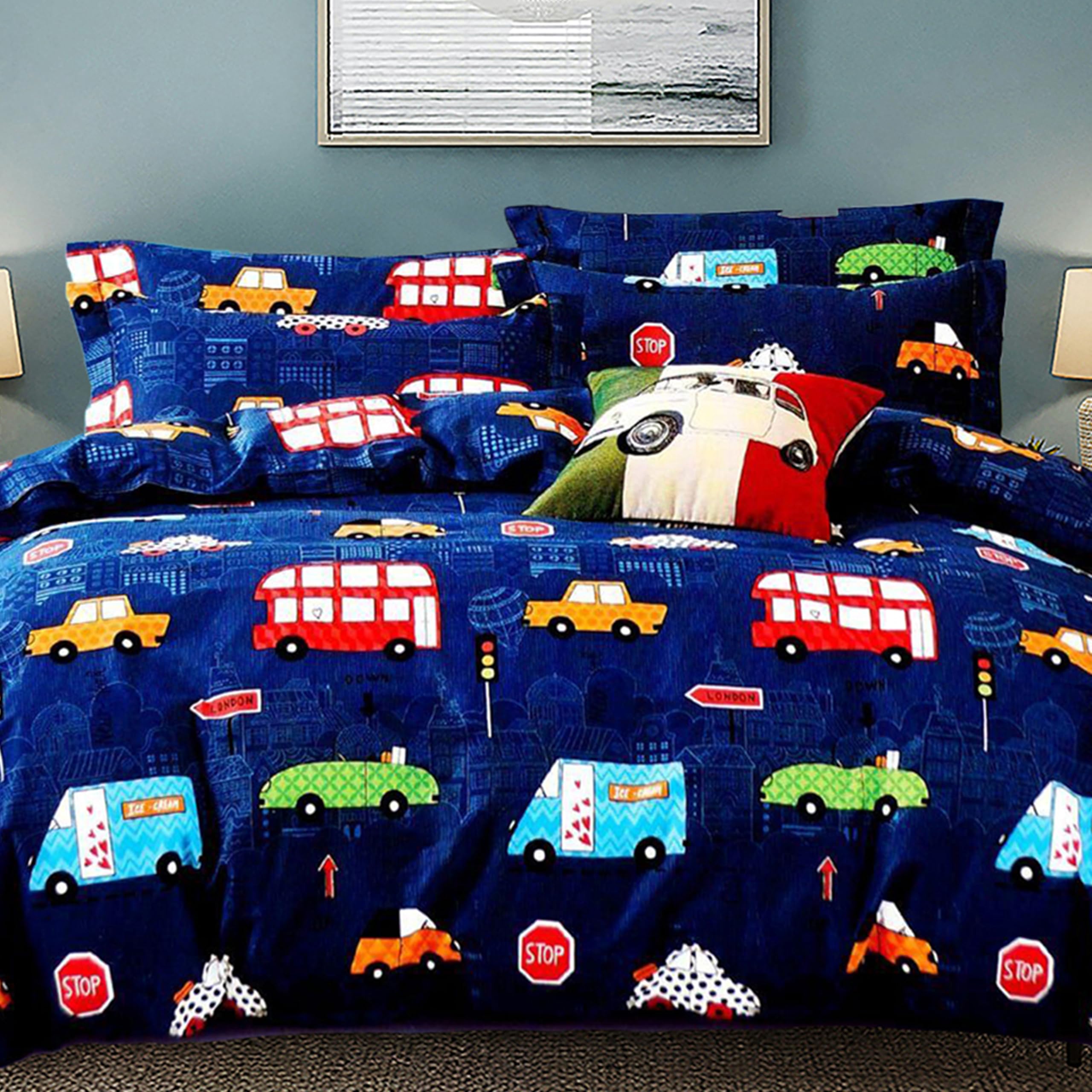 Weave & Décor Super Soft Super Comfortable Pure Cotton Feel Blue Car Kids Single Bed Bedsheet-image-29