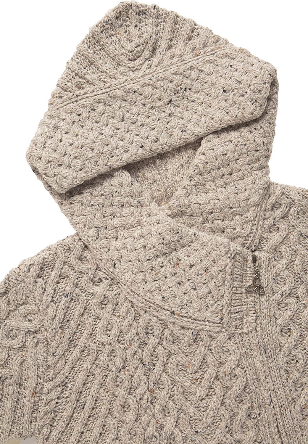 Aran Crafts Women's Cable Knit Long Hooded Side Zip Coat (100% Merino Wool) - Image 4