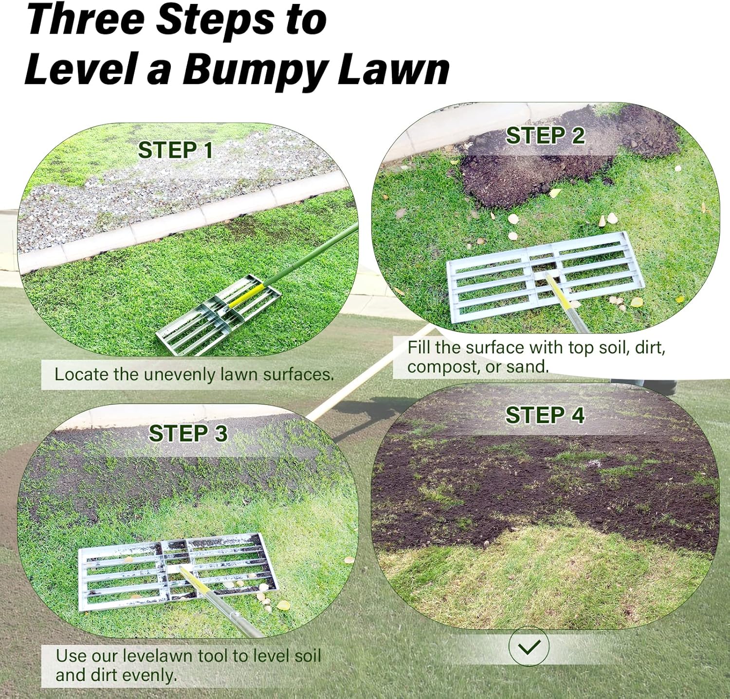Lawn Leveling Rake, 30 x 10 inch Lawn Leveler Rake with Adjustable Stainless Steel Handle, Lawn Level Tool for Soil with Handle for Yard, Garden, Golf Leveling, 6.5FT