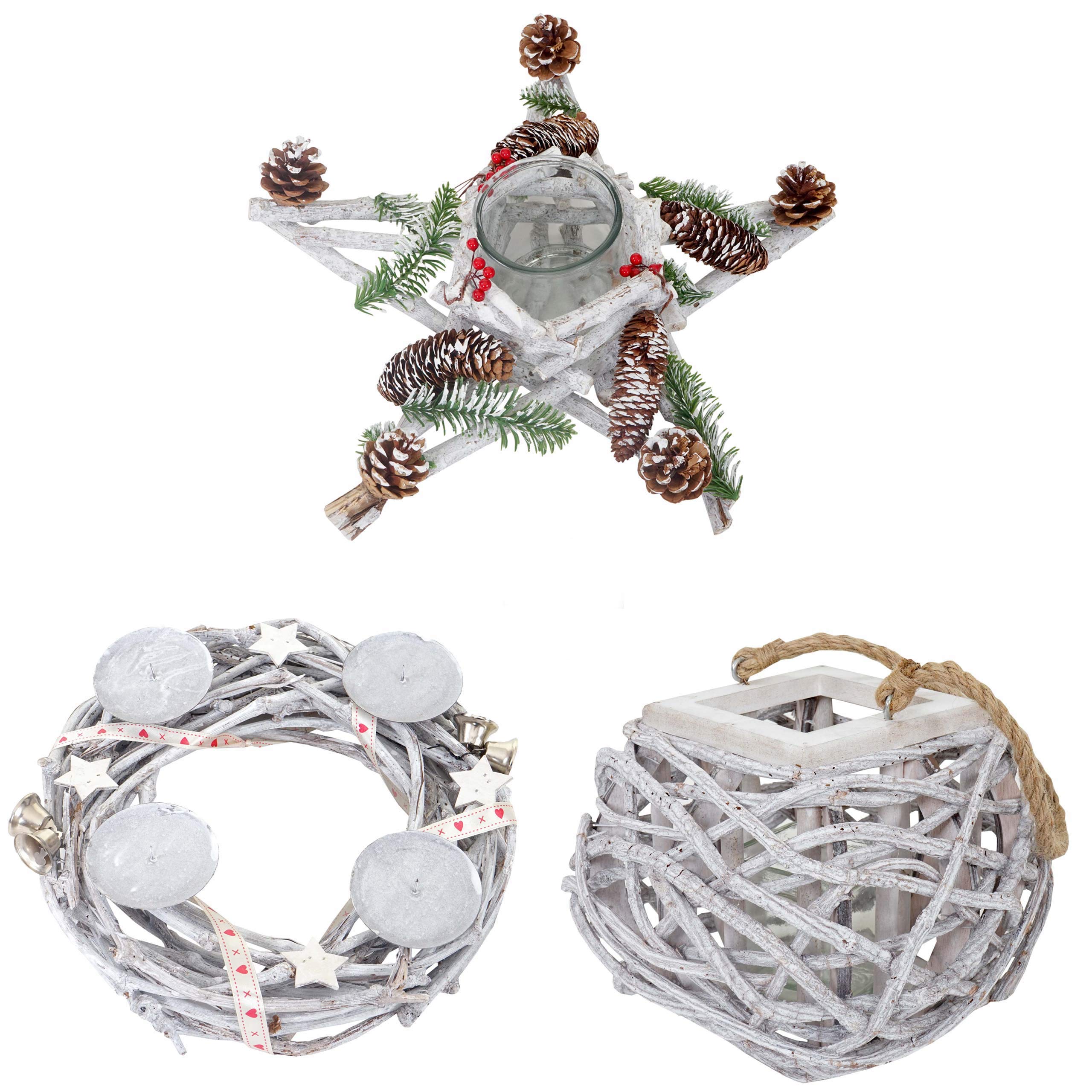 Mendler 3er Set Adventskranz + Windlicht + Gesteck