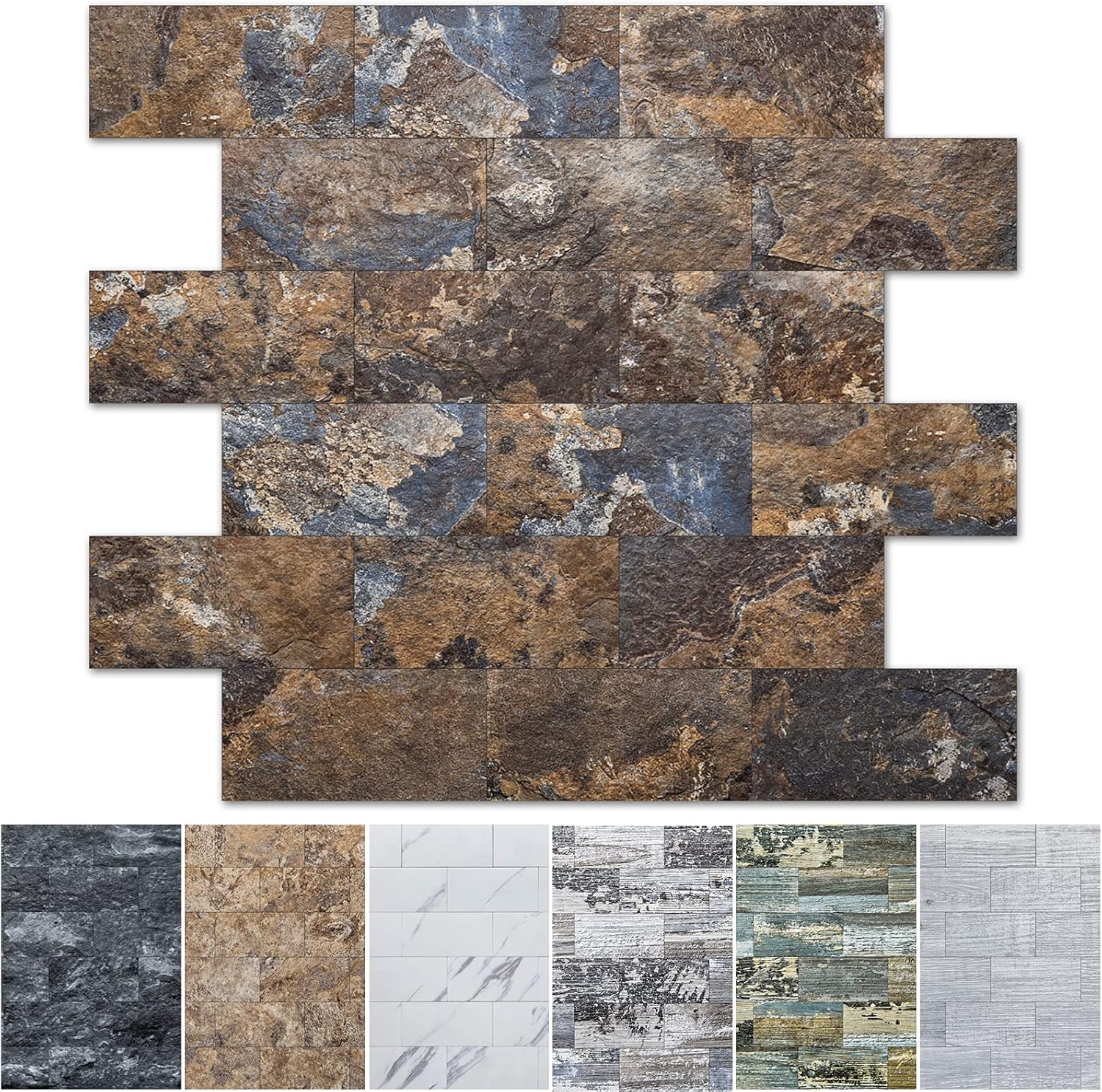 Art3d 10-Sheet Peel and Stick Backsplash PVC Wall Tile, Stickon Tile for Kitchen Backplash, Bathroom Vanities, Fireplace Decor, Laundry Table, Stair Decals in Rust Slate, Plastic-Sheets 11.4"x13.5" Rust-slate 10