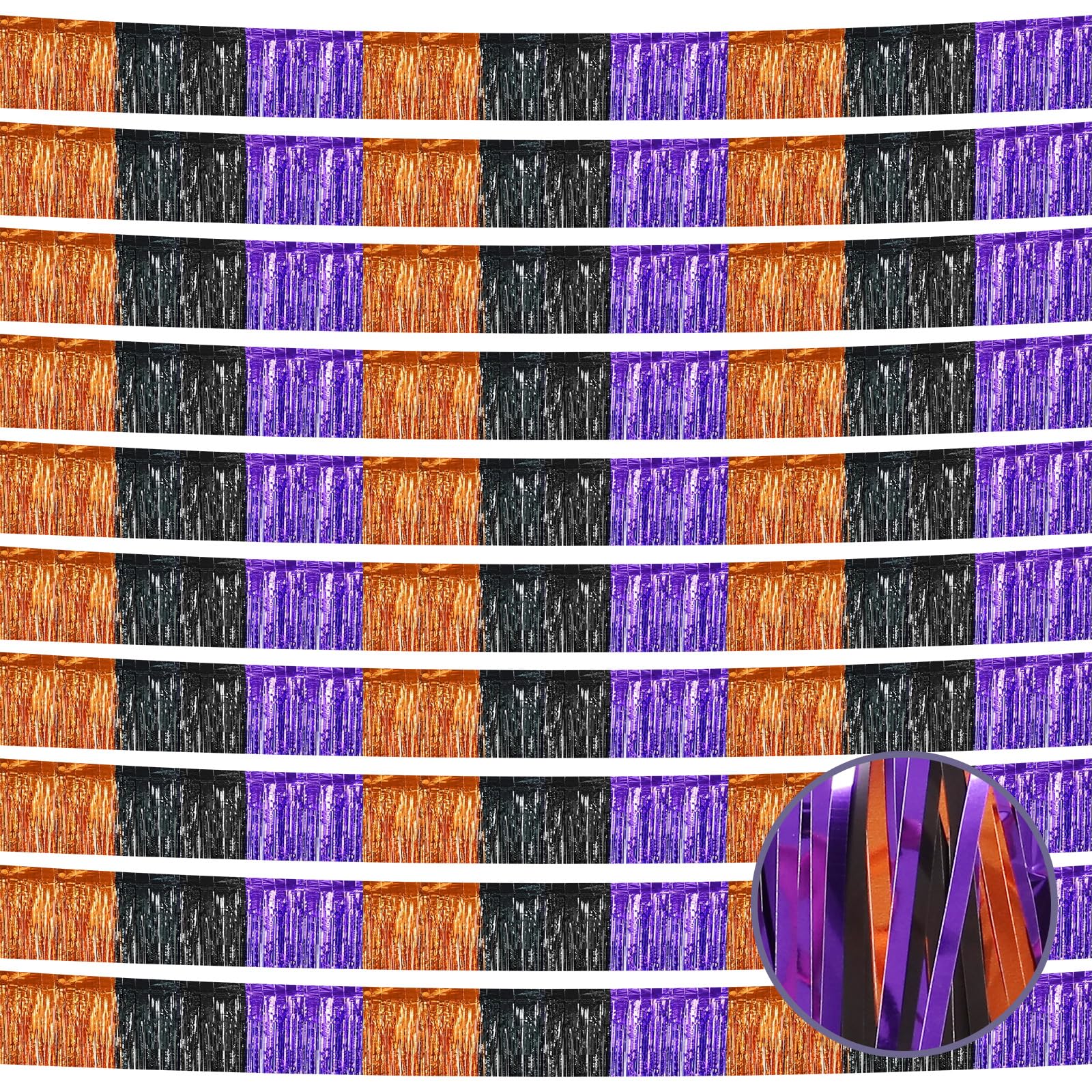 10 Pack 10 Feet Halloween Foil Fringe Garland Orange Black Purple Fringe Garland Metallic Tinsel Streamers Backdrop Banner for Parade Floats Halloween Party Decoration