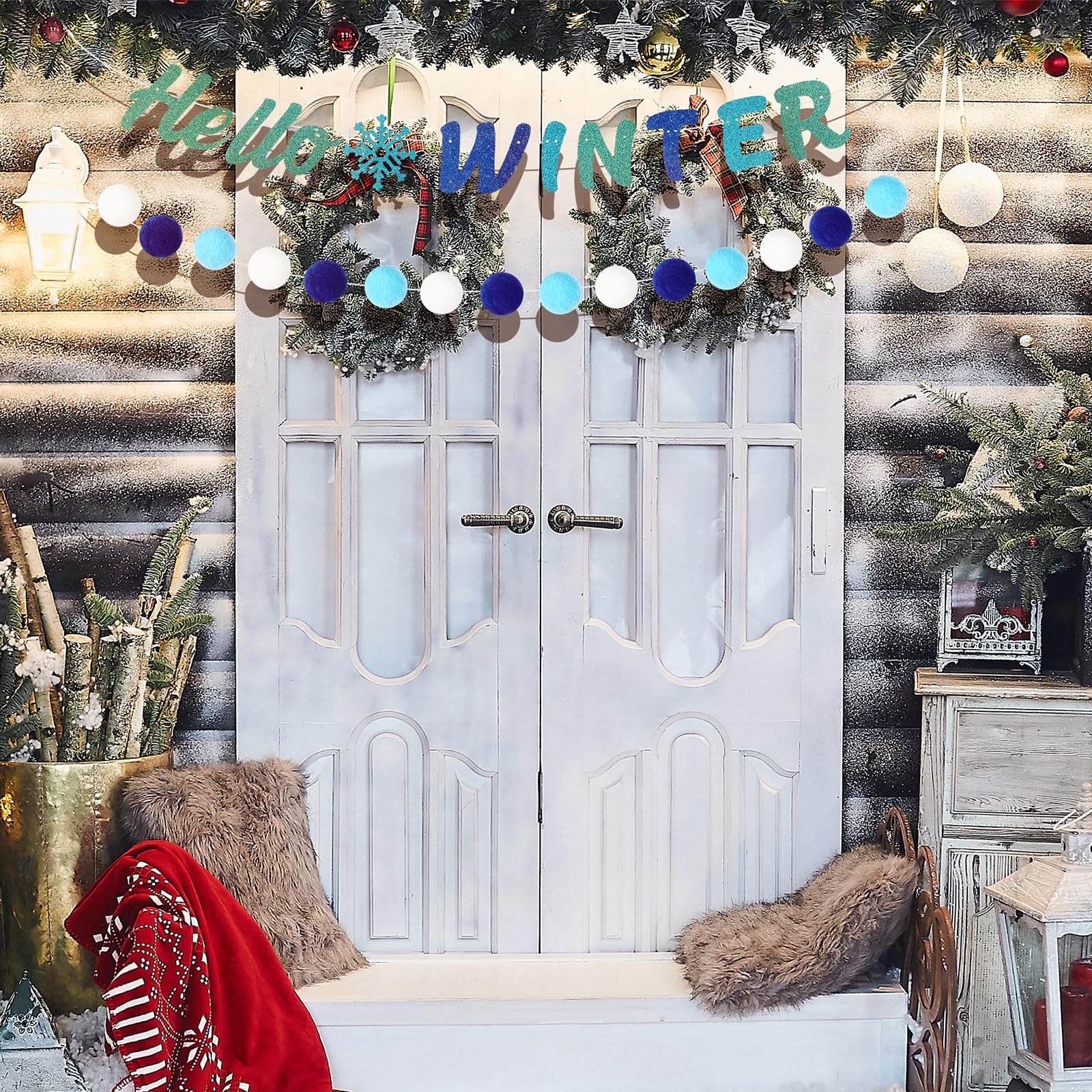 Teling 5 Stück Winter-Filz-Girlande, Schneemann, Bommel, Banner, Hallo Winter, Banner, Filz-Girlanden, Schneemann, Zwerg, hängende Weihnachten, Klassenzimmer, Türdekoration für Wunderland, Geburtstag