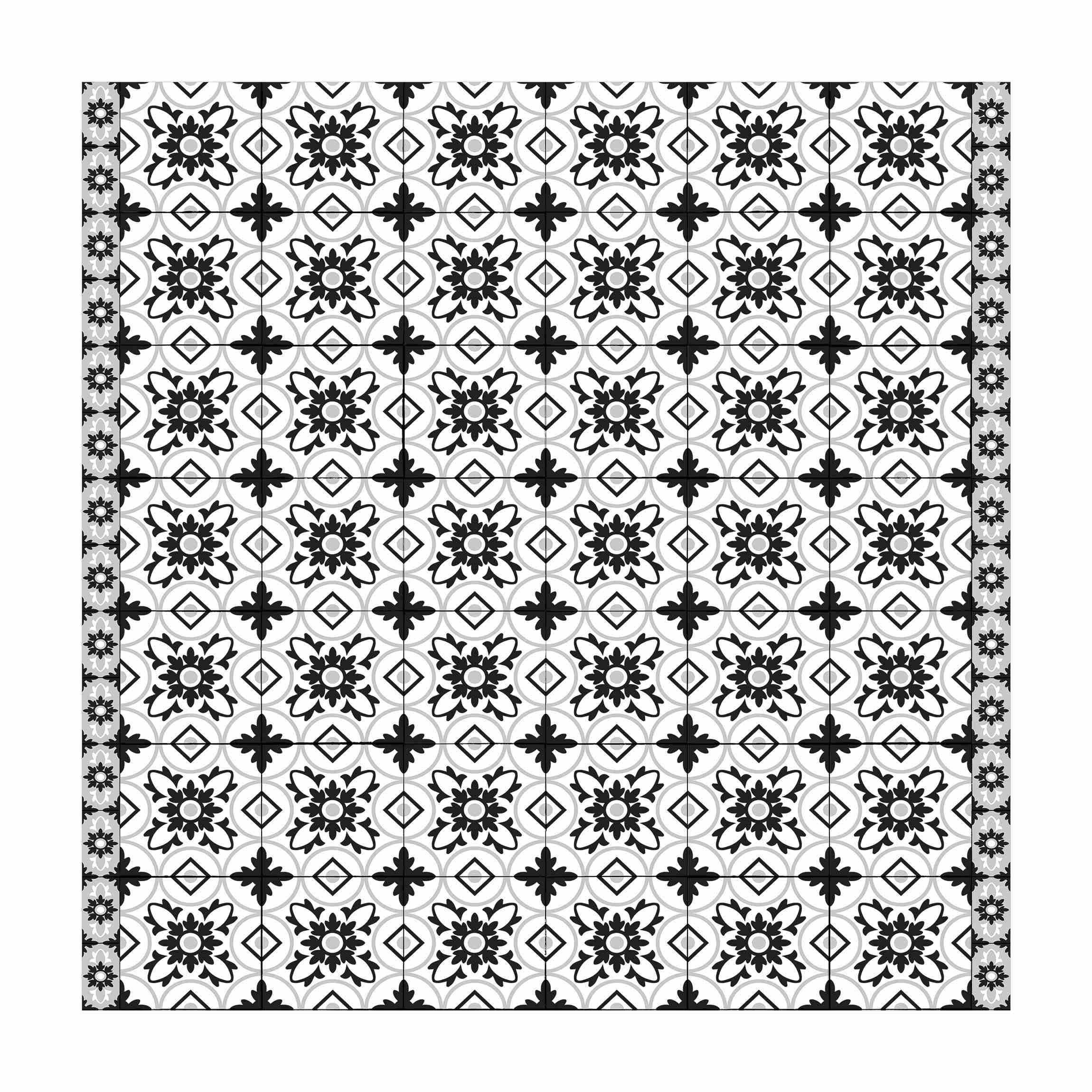 Tapis en Vinyle essuyable à l'eau à Motifs Collage sans Bulles Protection de Sol avec Motif Tapis antidérapant Noir et Blanc Imitation carrelage Illustration Cuisine Couloir 3198 (40x40cm)