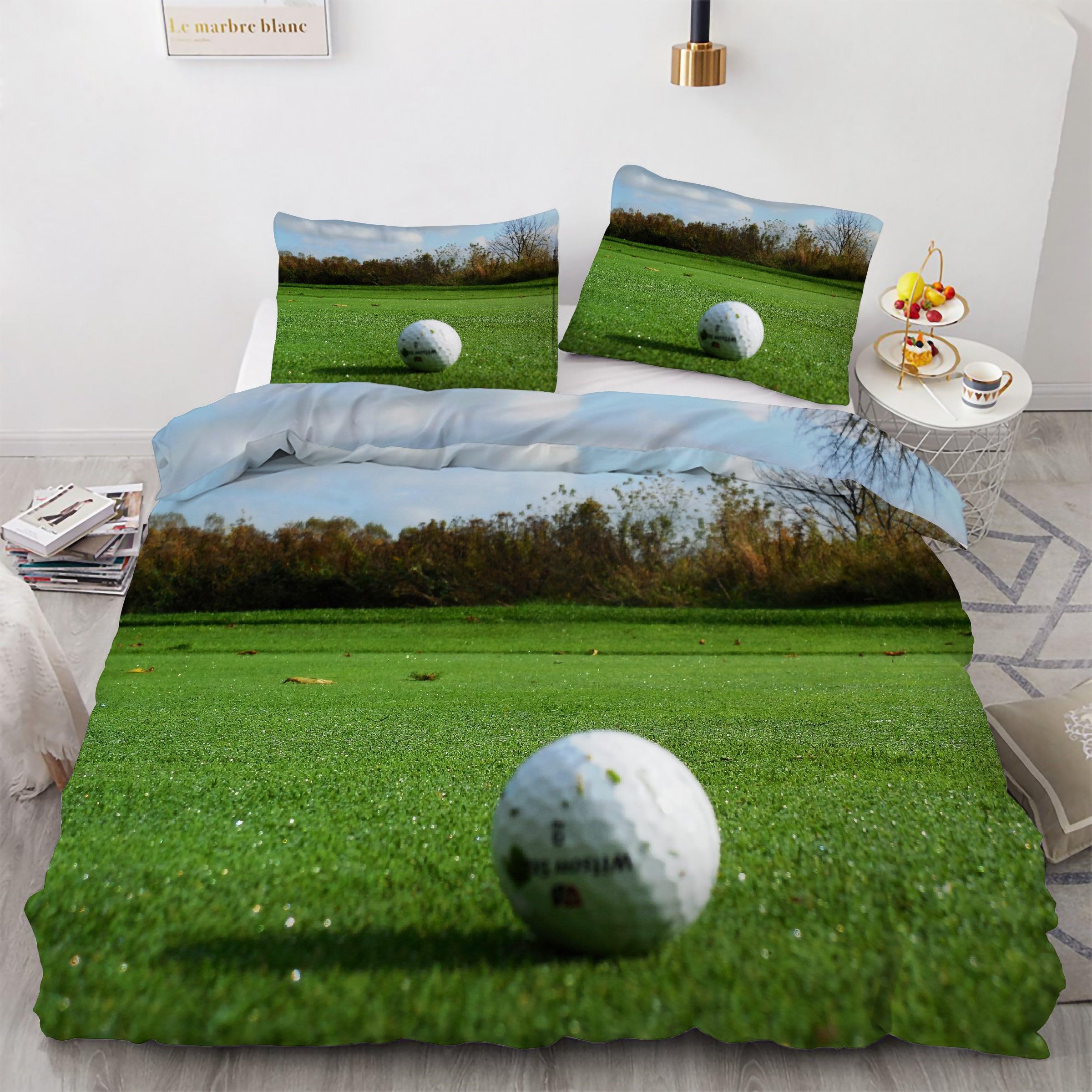 Housse de couette prairie et golf pour chambre d'adulte évocation nature décontractée 160x200