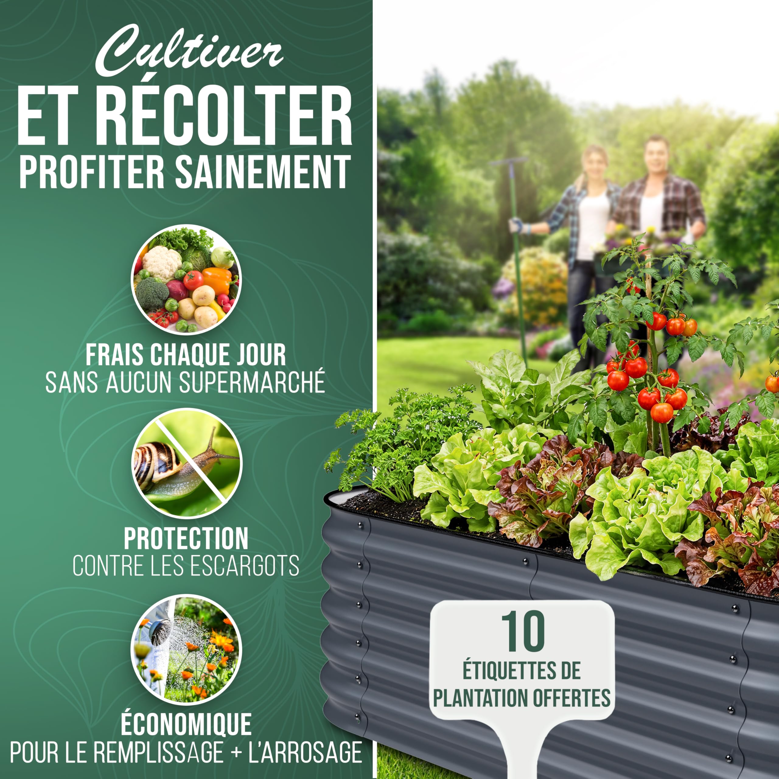 HOFGARTEN 200x60x42cm Potager Surélevé de Jardin [Kit Modulaire 6-en-1] Bac Potager Extérieur à Fond Ouvert en Acier Galvanisé Premium Zn-Al-MG, Durable & Antirouille - Modèle QuickGrow (Anthracite)