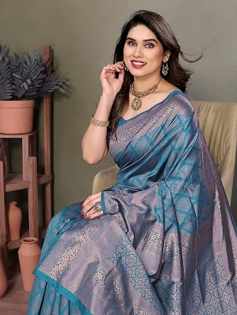 Women's Litchi Silk Banarasi Silk Saree (Reena)