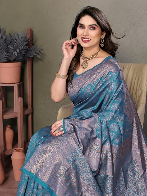 Women's Litchi Silk Banarasi Silk Saree (Reena)