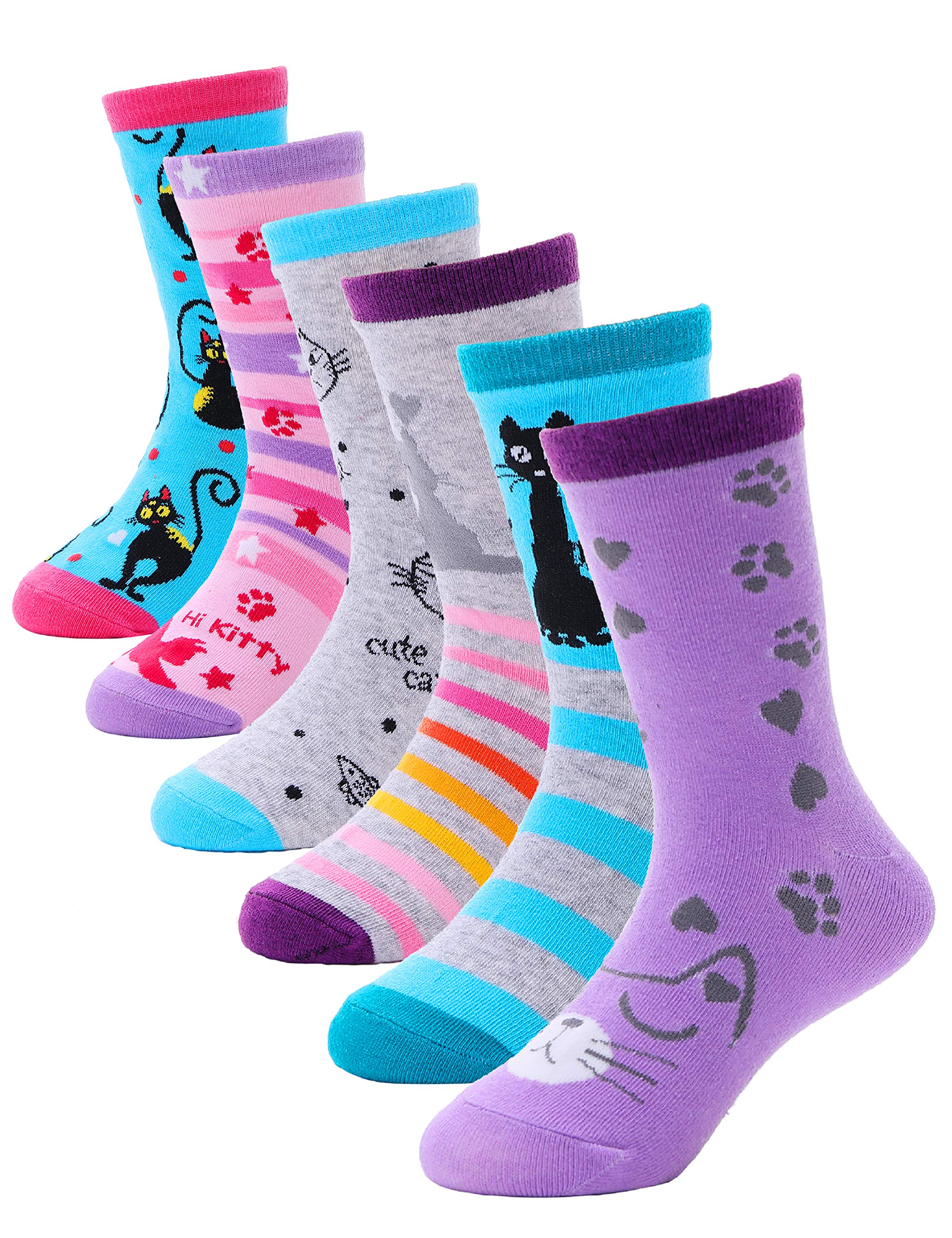 Anlisim Girls Cotton Socks, Cute Cartoon Novelty Fashion Socks, 6 Pairs