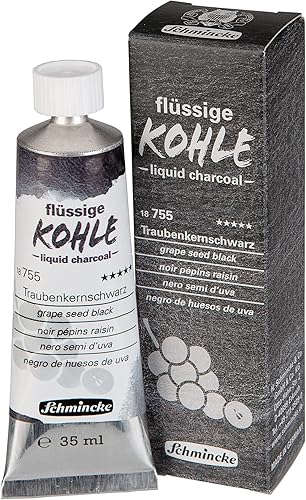 Schmincke - Carbón líquido, semilla de uva negro, 1.2 fl oz, 18 755 009, para pintura al carbón, dibujo al carbón y underpainting, vegano