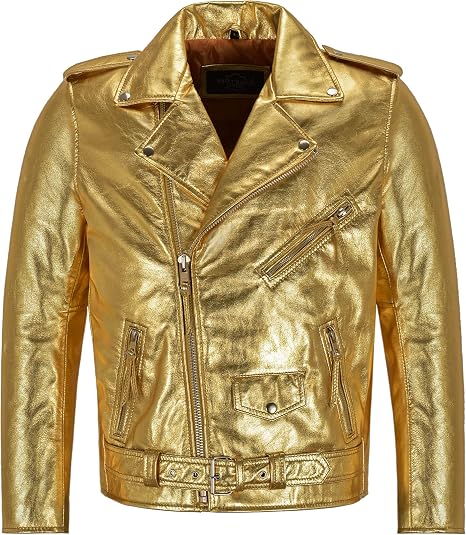Smart Range Leather Chaqueta de Piel Brando Racer Slim-FIT Dorada/Plateada para  Hombre Chaqueta Biker Racer SRMBF : Amazon.com.mx: Ropa, Zapatos y  Accesorios