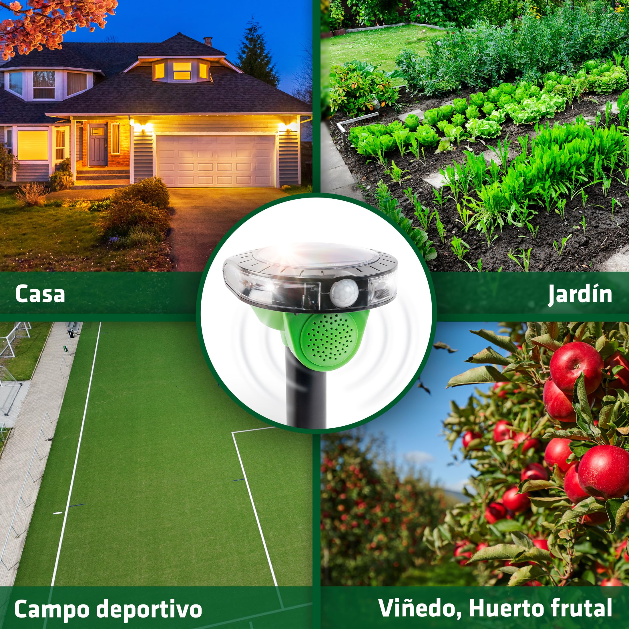 Gardigo® Espantapajaros Exterior | Ahuyentador de Palomas con 3 Sonidos | Flash LED 60m² | Espanta Palomas | con Panel Solar | Antipalomas | Auyentador de Pajaros