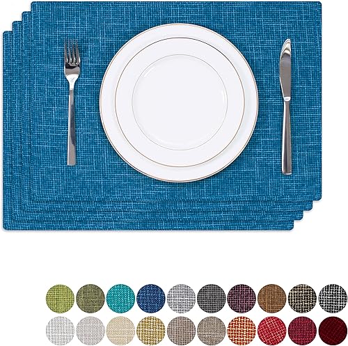 Miniatura 43 de Kevin Textile - Juego de 4 manteles individuales de lino de arpillera navideños, resistentes al calor, lavables, 13 x 19 pulgadas, color burdeos