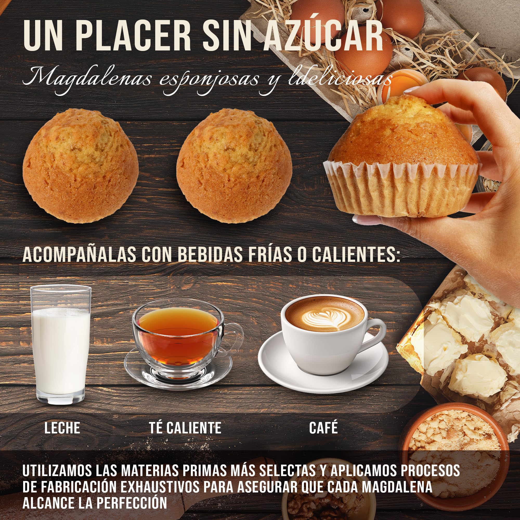 Doblado Torres Magdalenas Integral Sin Azúcar - Magdalenas Caseras con Huevos Frescos. Bollería Sin Azúcar. Ideal para un Desayuno Saludable. Envasadas Individualmente 24 unidades