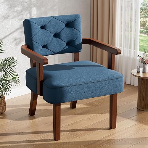 Miniatura 10 de Juego de 2 sillas decorativas modernas, butacas para la sala, silla con brazo pequeño de mediados de siglo, sillas tapizadas de madera con