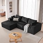 HUATEAN 108” Modular Sectional Sofa, Boneless Cloud Couch with Chaise, Memory Foam Sofa, Corduroy L-Shape Sofa with Deep Seat for Living Room Bedroom