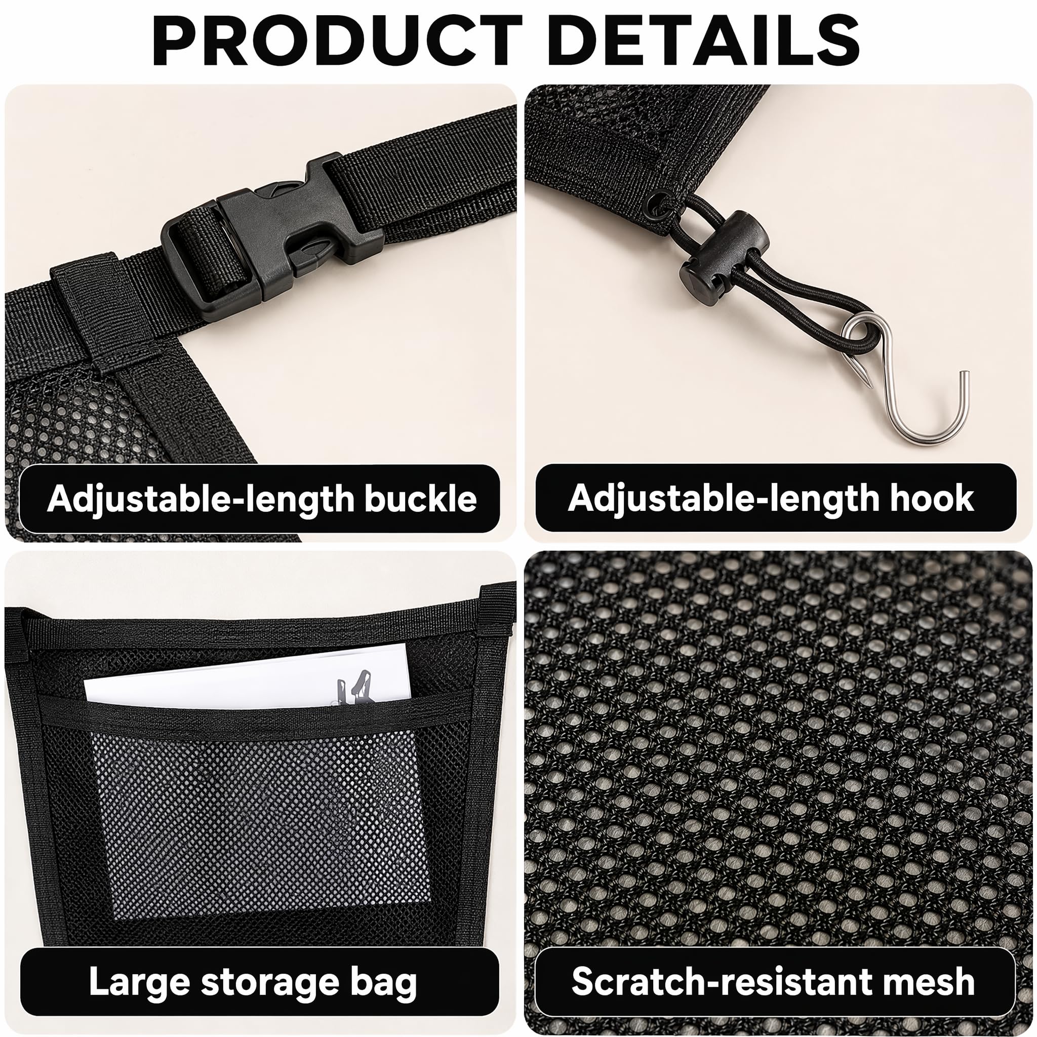Barrière de voiture pour chien pour SUV, séparateur en maille robuste avec poche de rangement