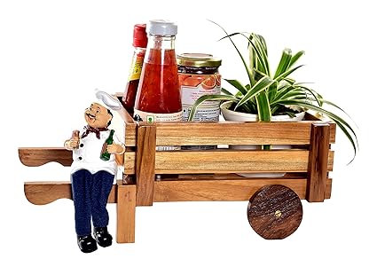 The Weaver's Nest Solid Wood Table Utility Cart with Figurine and One Pot Organiser for Dining Table, Kitchen and Restaurants (Size : 36x18x12 Cm)