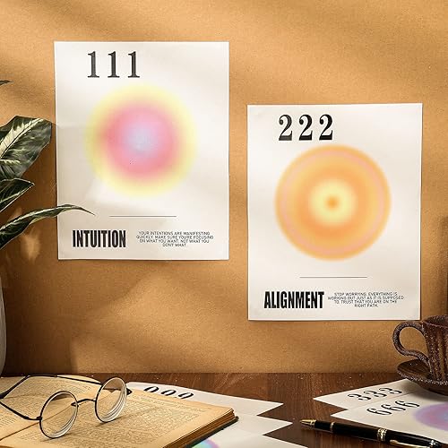 Miniatura 5 de Juego de 9 pósteres con números de ángel Aura, estético, minimalista, positivo, afirmación positiva, inspirador, póster para habitación, lienzo