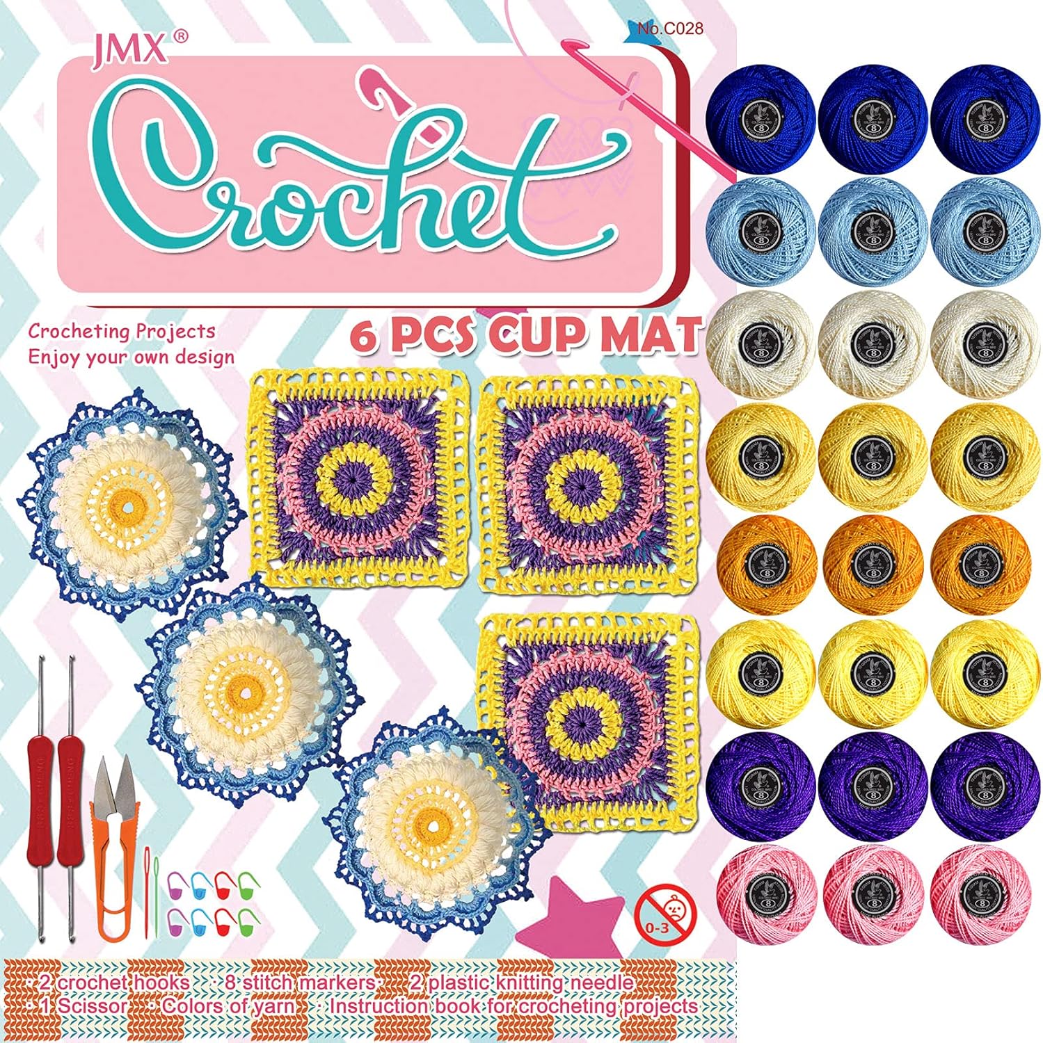 Crochet Kits 24 Cotton Crochet Yarn Balls Includes 2