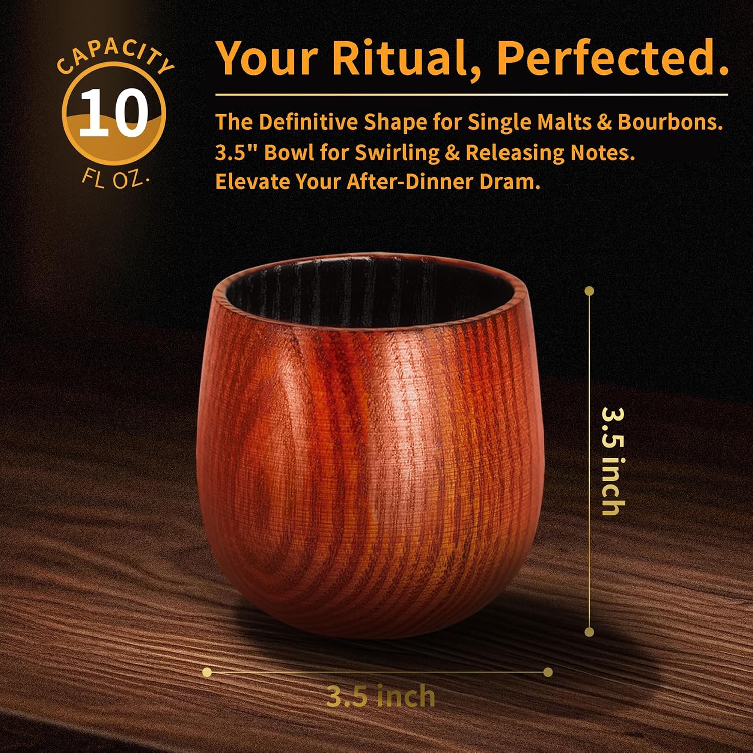Charred Wooden Whiskey Glass 10oz | Handcrafted Old Fashioned Tumbler with Stones & Coaster | Bourbon Gift Set for Men, Dad, Husband (1 Pack) - Image 7