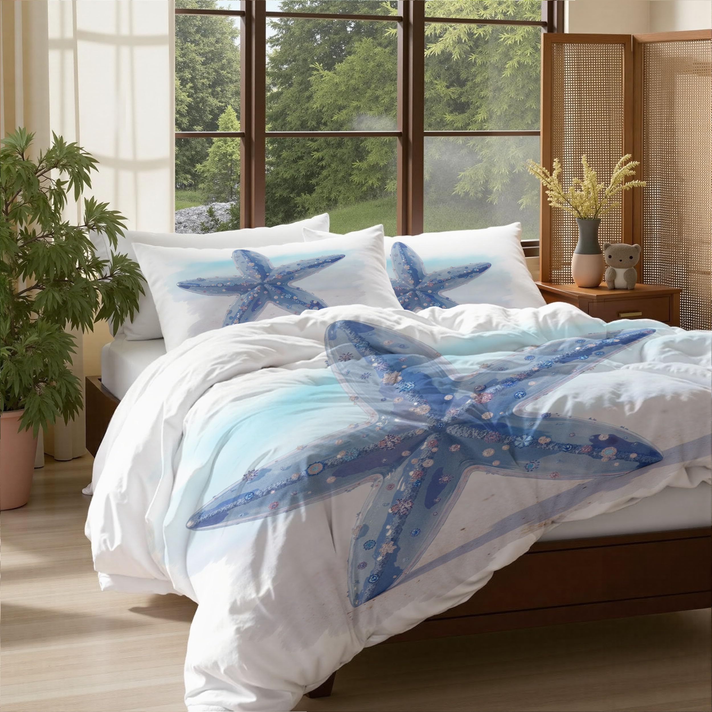 Housse de couette 240x260 étoile de mer pour lit enfant réversible