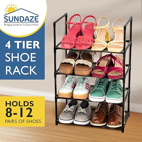 Miniatura 3 de Sundaze Zapatero  Zapatero de 4 niveles para armario, organizador de zapatos apilable resistente para armario, dormitorio, entrada, garaje, estante
