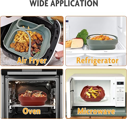 Miniatura 5 de Paquete de 2 forros de silicona para freidora de aire de 7.9 pulgadas, olla de silicona plegable con asas largas, práctica bandeja de respaldo