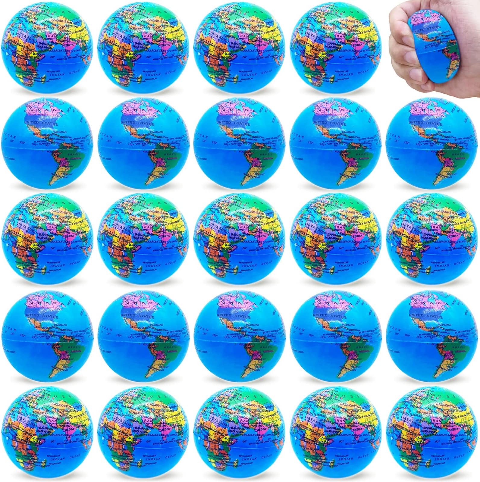 24 PCS Globe Squeeze Balls,2.5 Inch Foam Squeeze Balls for Kids,School,Classroom,Party Favors