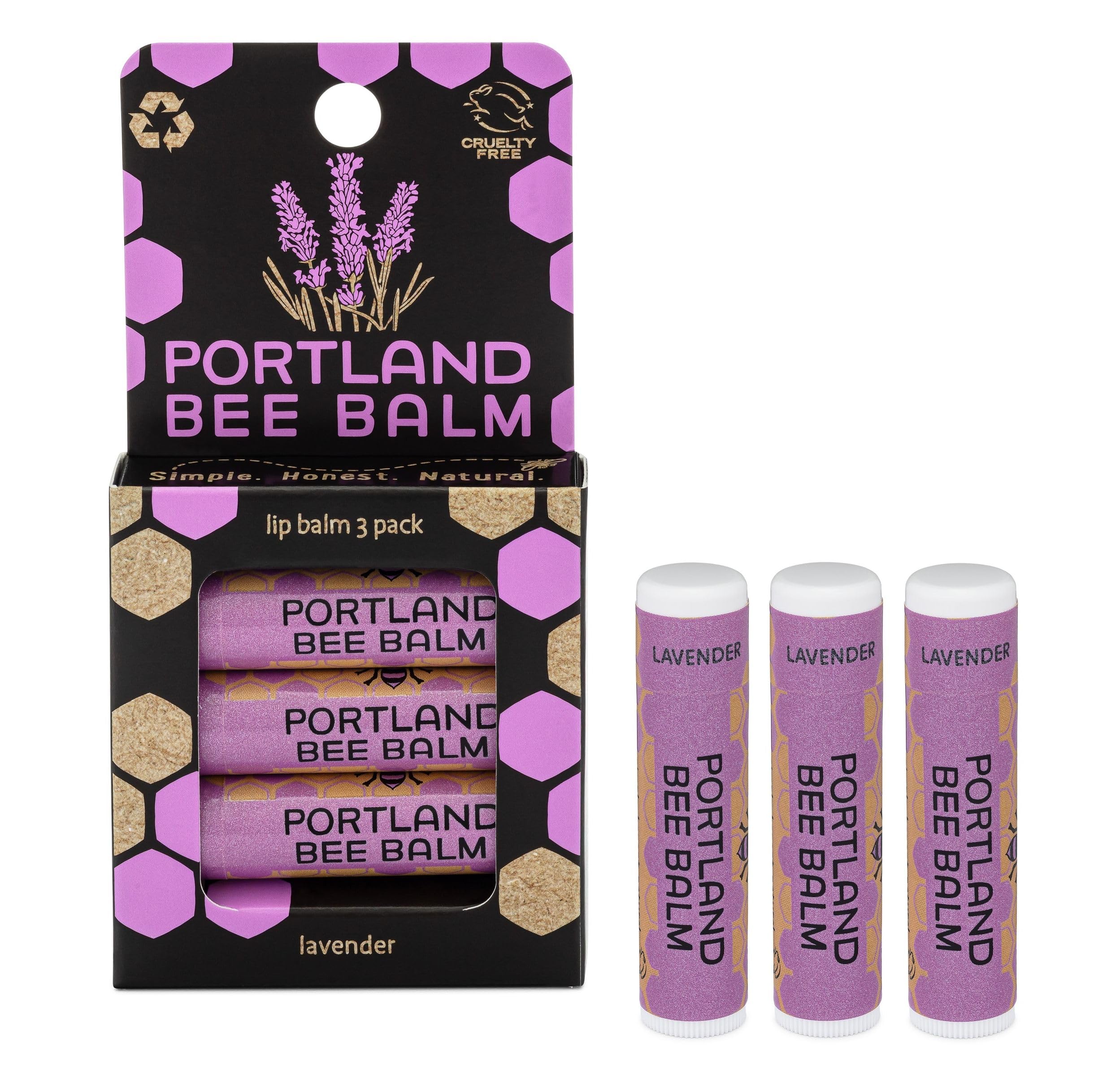 Portland Bee Balm All Natural Handmade Beeswax Based Lip Balm, Lavender 3 Count