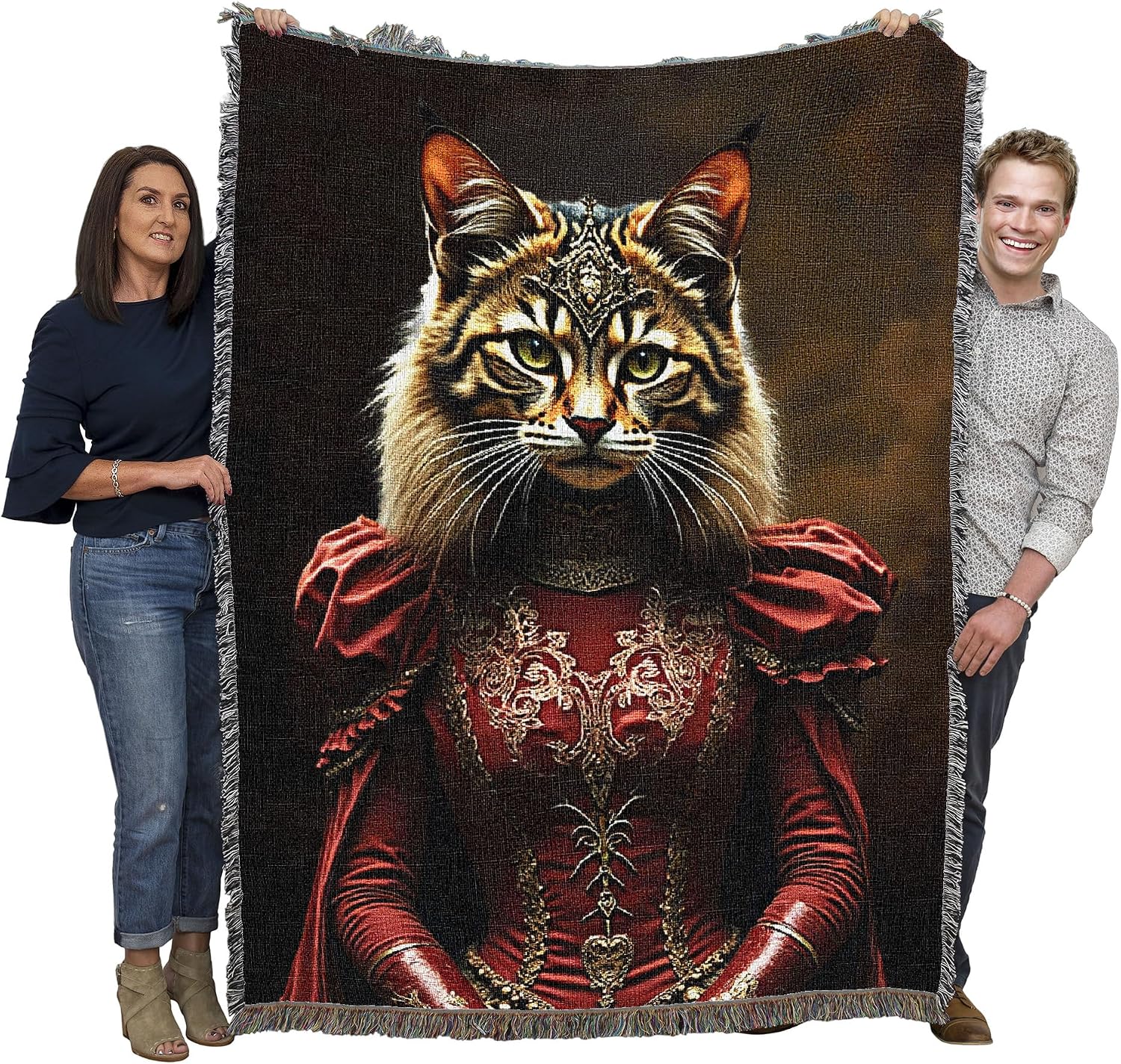 Pure Country Weavers Lady Main Coon Blanket - Royal Gift for Cat Lover - Cotton Tapestry Throw - Made in The USA - 72"x54"