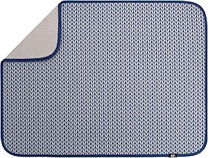 S&T INC. Dish Drying Mat XL, 18” x 24”, Absorbent Microfiber Kitchen Counter Mat, Dish Drying Pad for Dishes, Utensils, Pots and Pans, Extra Large, Blue Stockinette