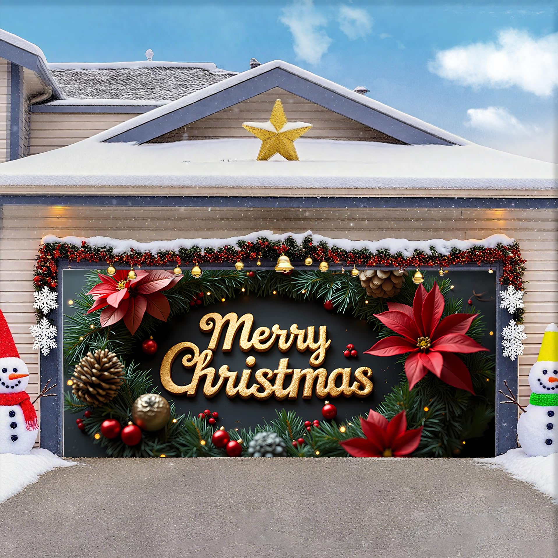 Zfflyh K Christmas Garage Door Decorations Cover Large Merry Christmas Decor Hanging Backdrop Buddy Christmas Garage Door Banner For Party Background Supplies,,8 * 7Ft