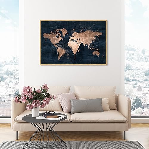 Miniatura 4 de The Oliver Gal Artist Co. Mapas y banderas - Lienzo decorativo enmarcado para pared, diseño de mapamundi Copper, mapas del mundo Marco dorado,Marco