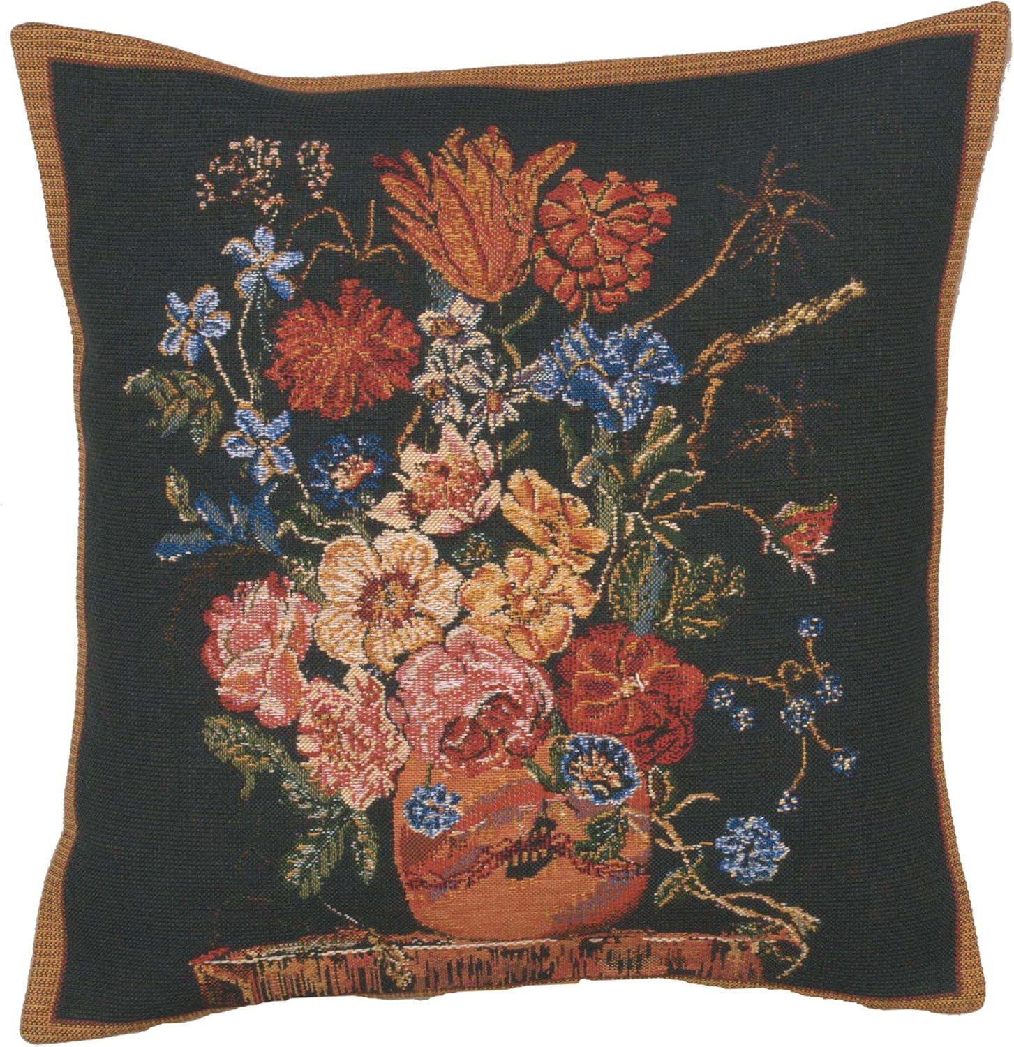 Charlotte Home Furnishings Decorative Pillow Covers for Couch 16x16 in Tapestry Spring Throw Pillow Cover for Living Room Decor Cotta Black Floral Pillow Cover European Soft Cotton Jacquard Woven