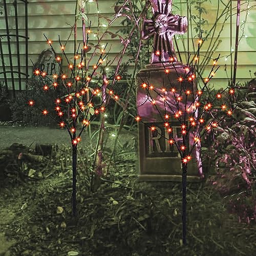 Miniatura 7 de Ramas de árbol artificiales iluminadas, Halloween, negras, 30 pulgadas, 100 LED, luces naranja, temporizador, opera con pilas, impermeable,