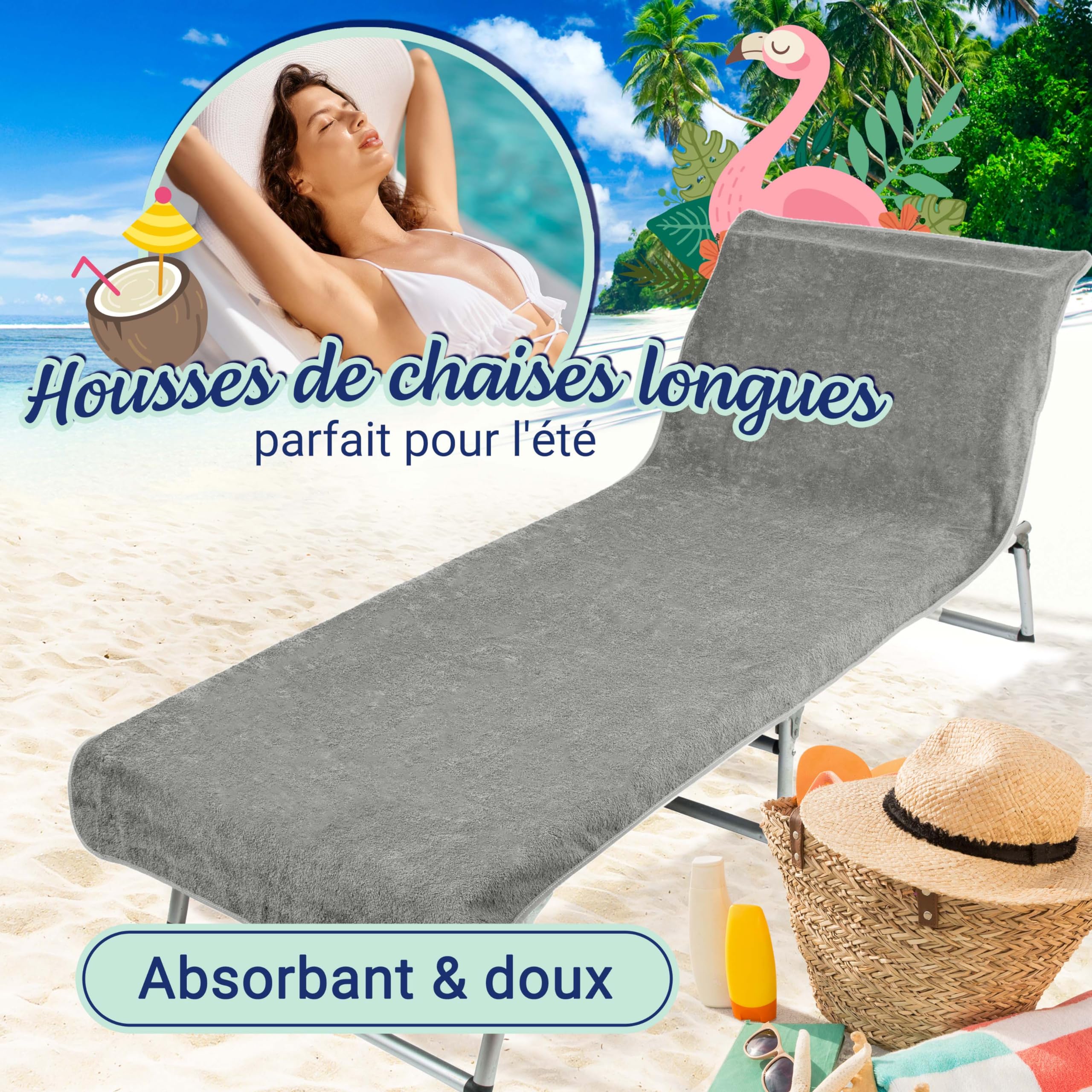 Serviette Pour Chaise Longue ZOLLNER 75x215cm - Coton Épais 380g/m² - Blanc - Housse De Protection