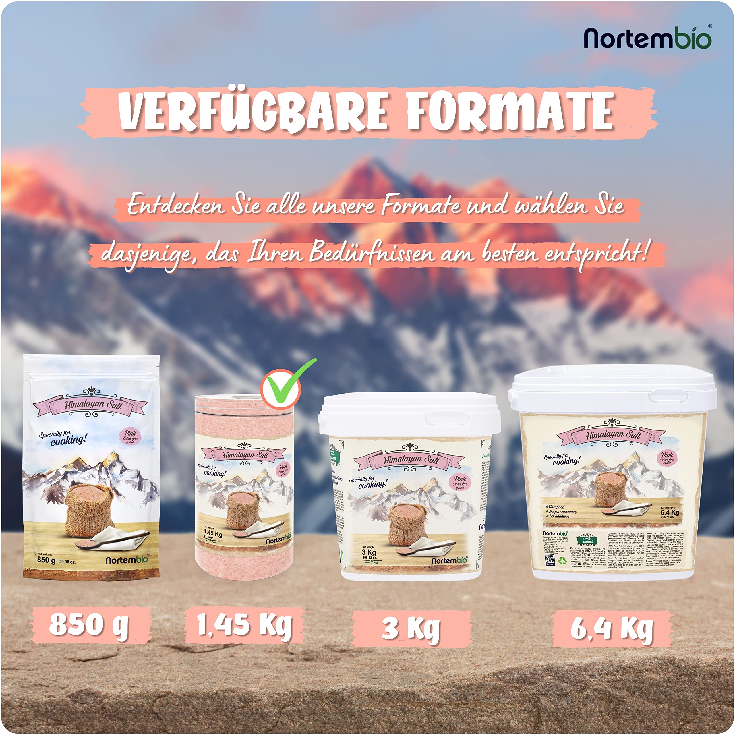 Nortembio Sale Rosa dell’Himalaya 1,45 kg Extra Fine (0,5–1 mm) Origine Pakistan – Sale Minerale Naturale Non Raffinato per Uso Culinario + eBook di Ricette Incluso