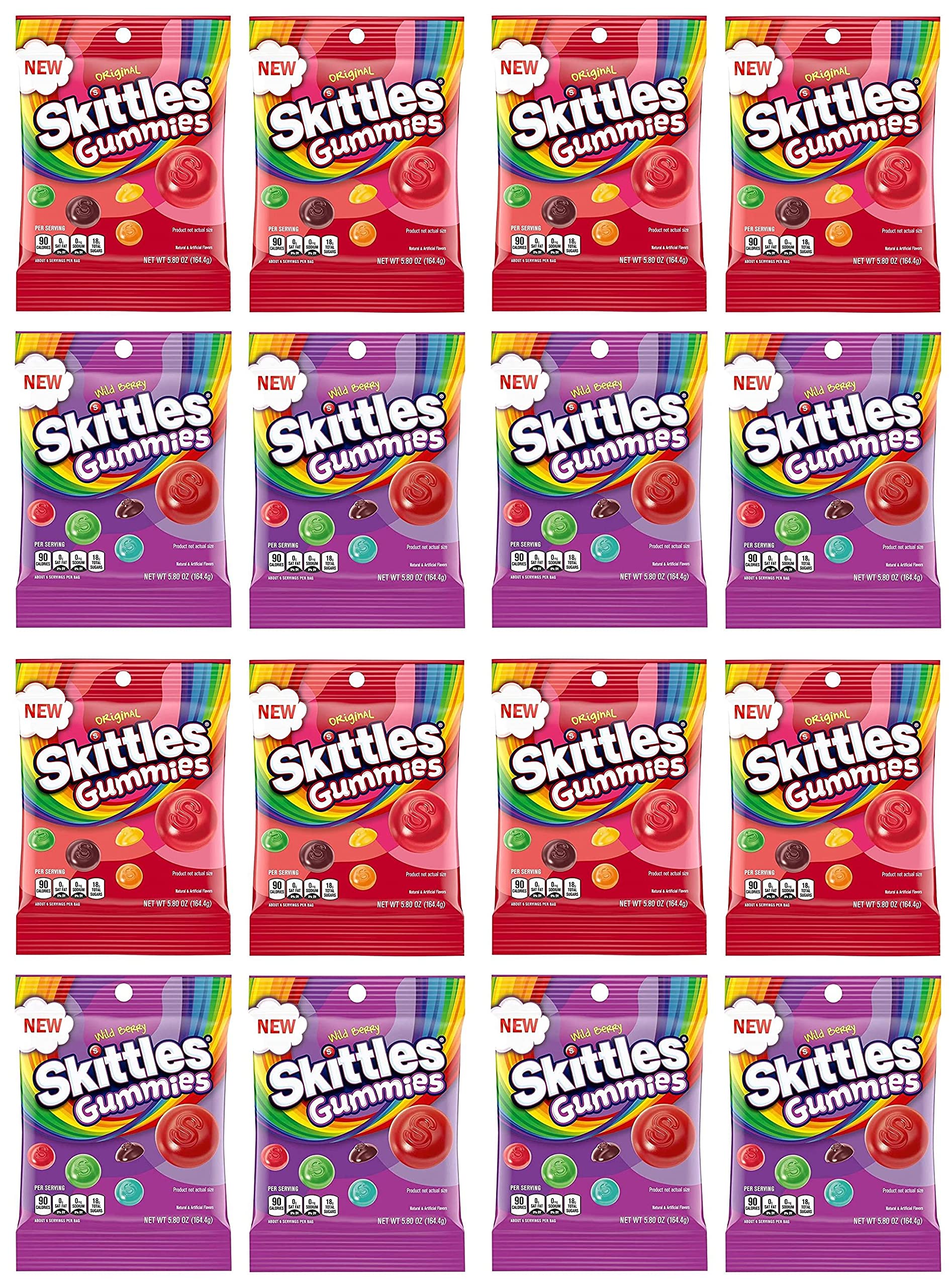 SkittlesGummy Candy Original and Wild Berry 5.8oz Bag Bundle - Includes 4 Bags - 23.2 Total Oz SET of 4