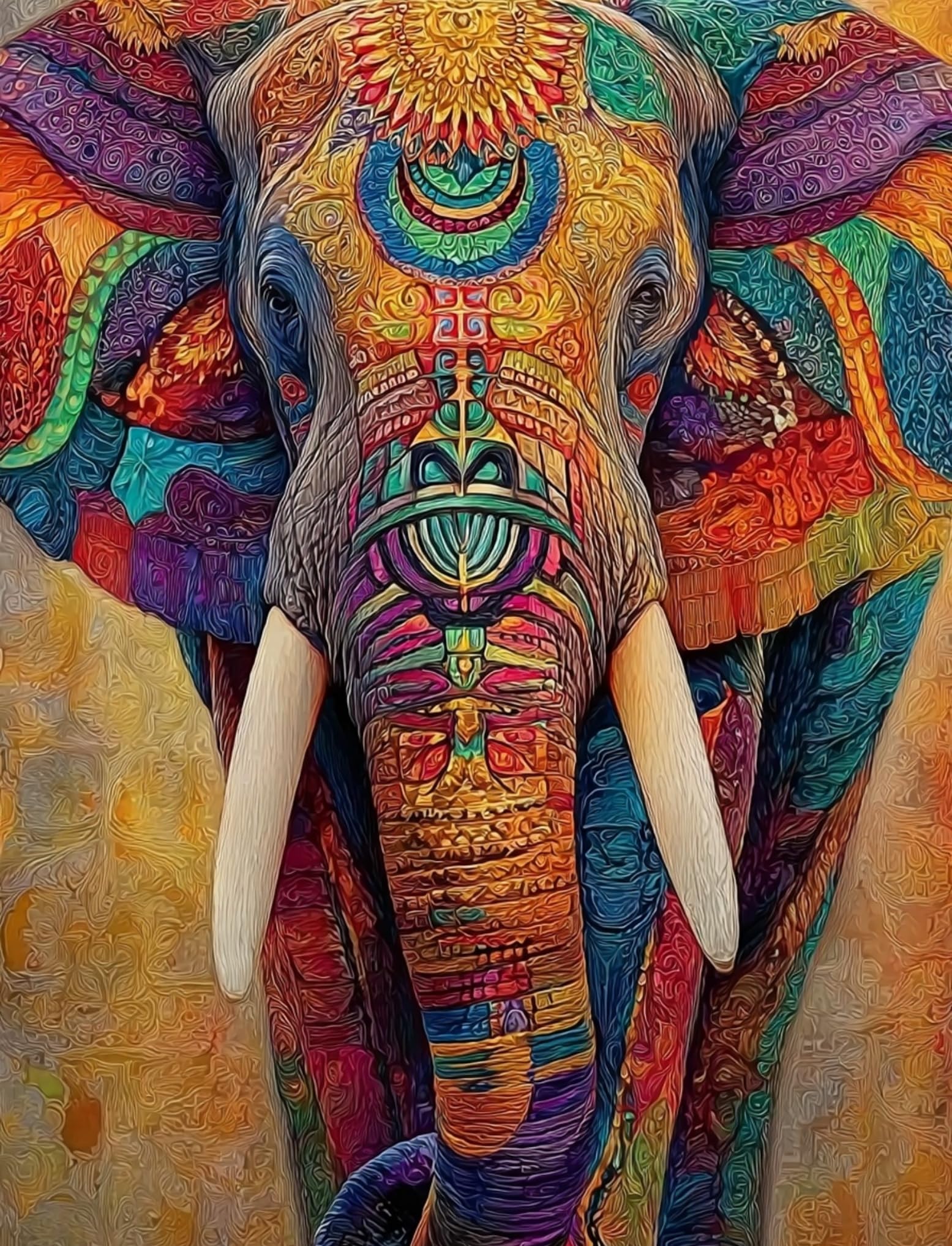 WANGWANGMIAO Paint by Numbers-Colorful Elephant DIY Canvas Oil Painting Kit for Adults Beginner with Paint Brushes and Acrylic Pigment,16X20 Inch，with Frame