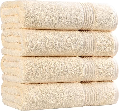 Superior Juego de 4 toallas de baño de algodón egipcio para ducha, baño, spa, centro turístico, hotel, toallas suaves para el cuerpo, esenciales de