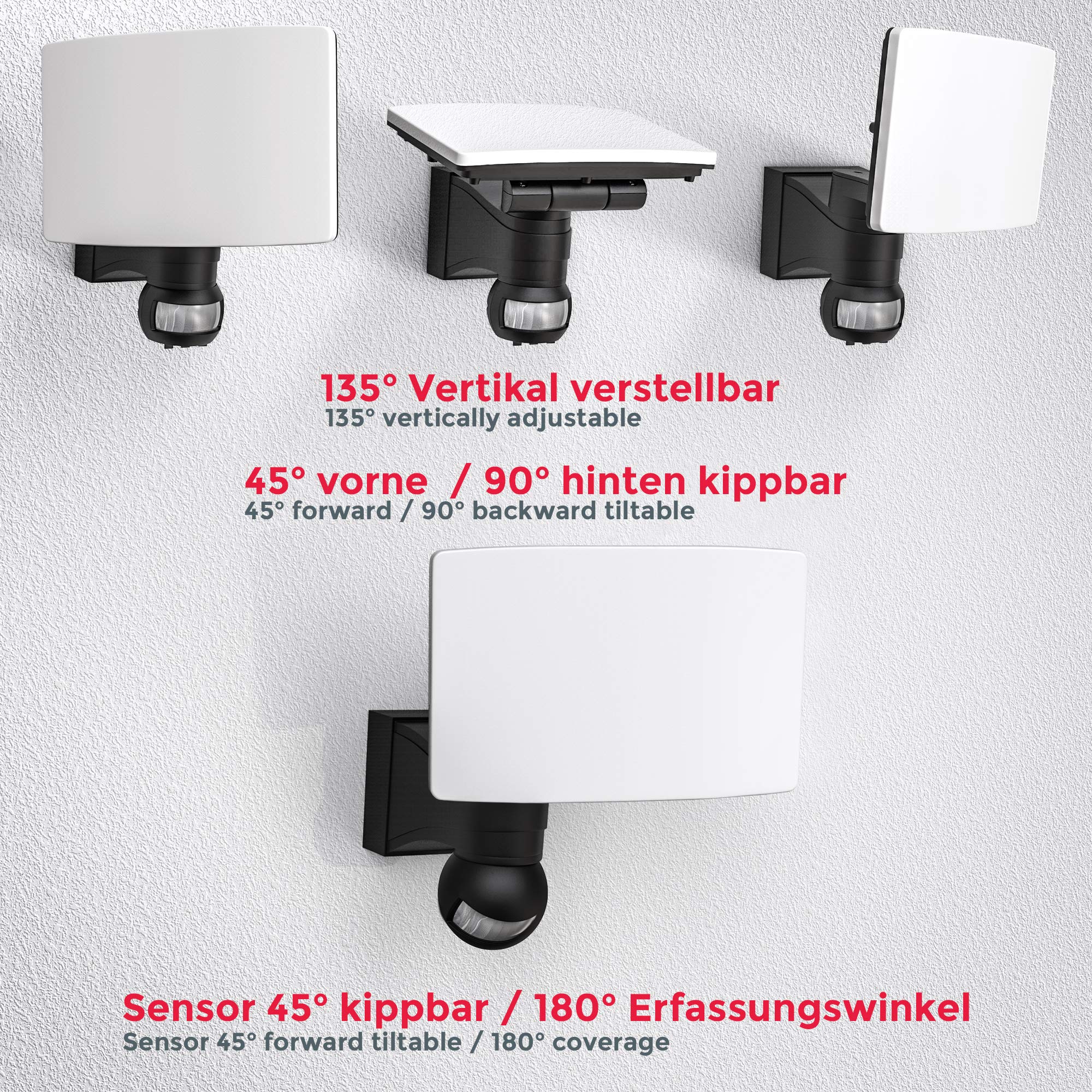 B.K.Licht - Aussenlampe mit Bewegungsmelder, Dämmerungssensor, schwenkbar, Wandlampe, Wandleuchte aussen, LED Strahler, Außenleuchte, Außenwandleuchten, Außenbeleuchtung, 21,7x17,6x18 cm, Schwarz